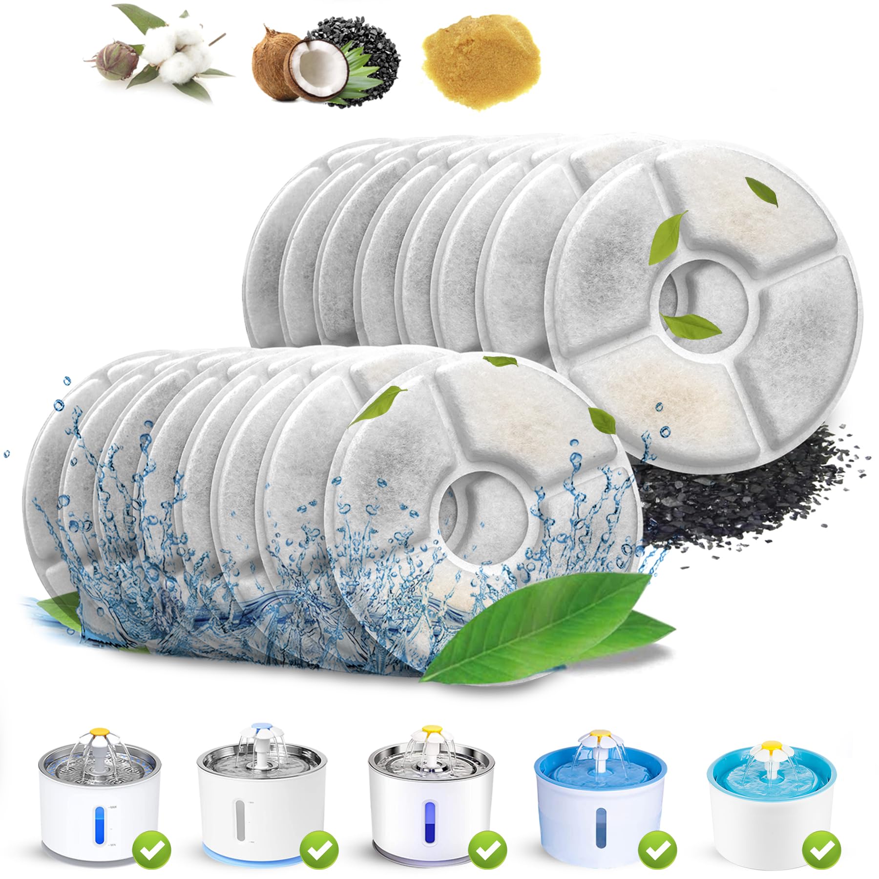 Pet Water Fountain Pump Replacement - Cat Water Fountain Filter Replacement,4/8/12pcs Round