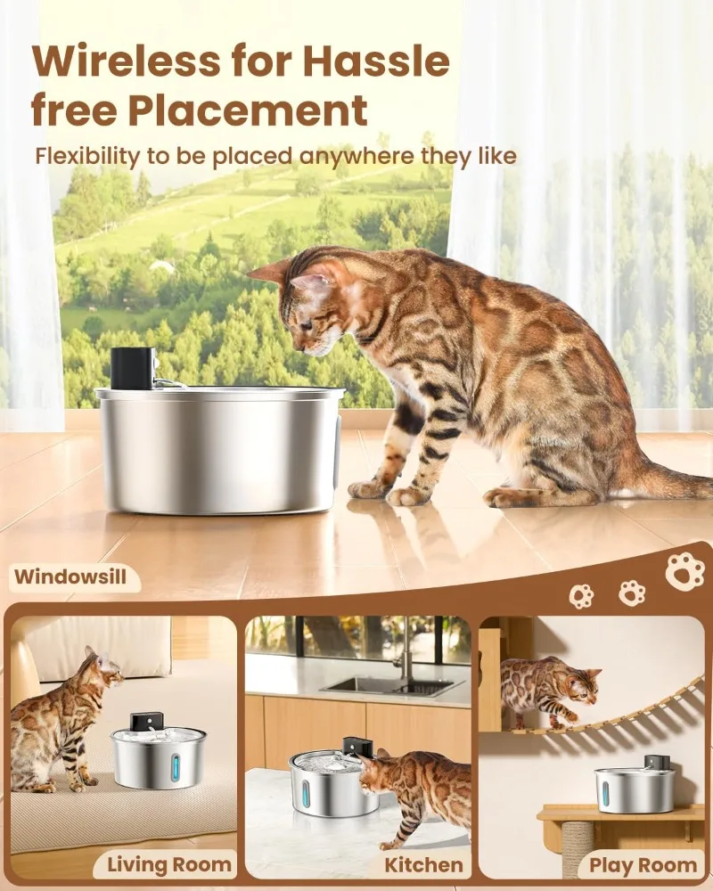 VOFORD 3.2L Recharge Wireless  - đánh giá và giá Wireless Pet Water Fountain Battery