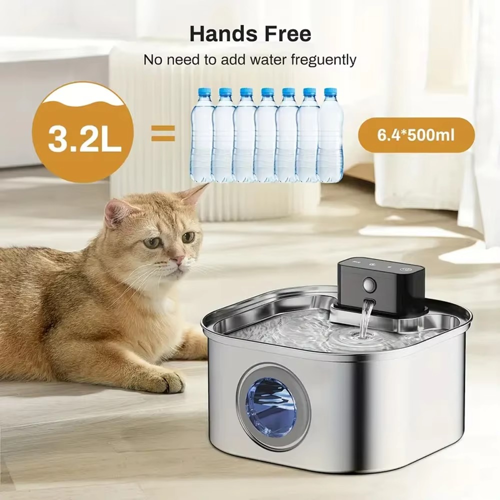 FurStar3.2L Stainless Steel Au - đánh giá và giá Wireless Pet Water Fountain Battery