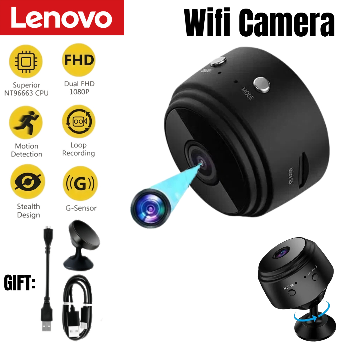 Lenovo A9 WiFi Mini Camera Wir - đánh giá và giá Smart Pet Feeder Camera Wifi